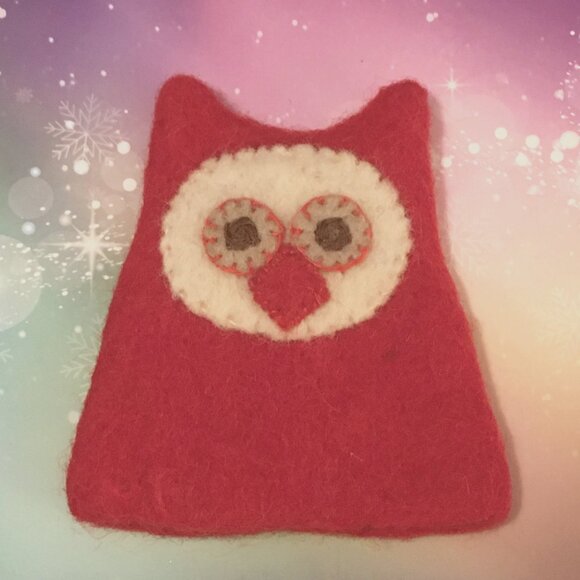 Handmade Felted Wool Owl Egg Cozy with Metal Egg Cup - Picture 3 of 13